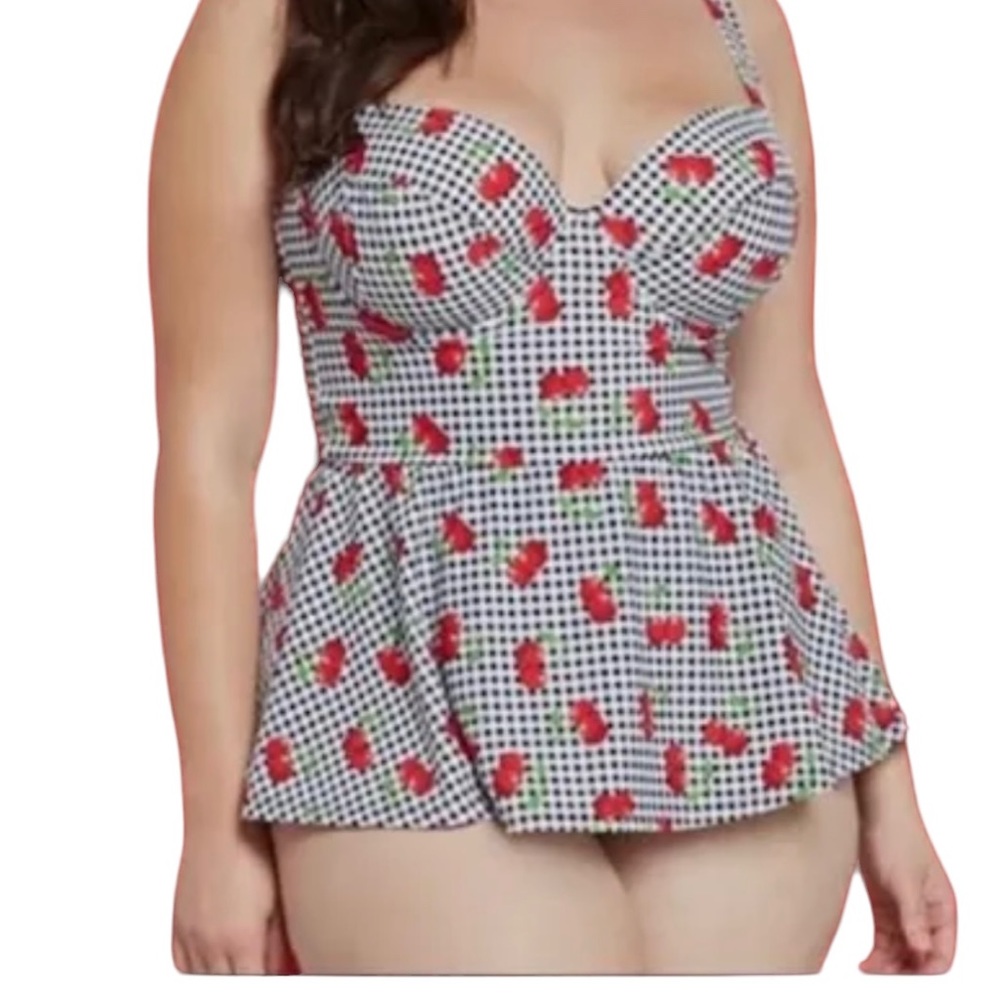 Torrid Swimsuit Retro Gingham and Cherries Size 1 NWT